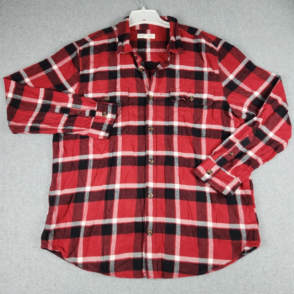 Aeropostale Flannel Shirt Mens XL Red Black Plaid Long Sleeve Collared Button Up